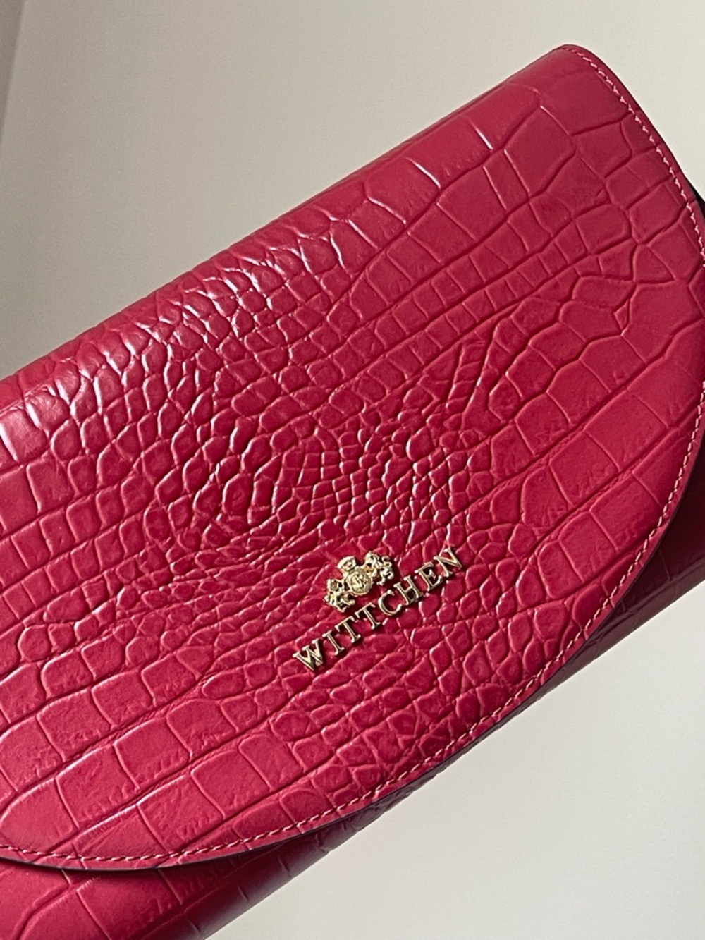 Raspberry Croc-Embossed Leather Women’s Clutch by Wittchen NWT